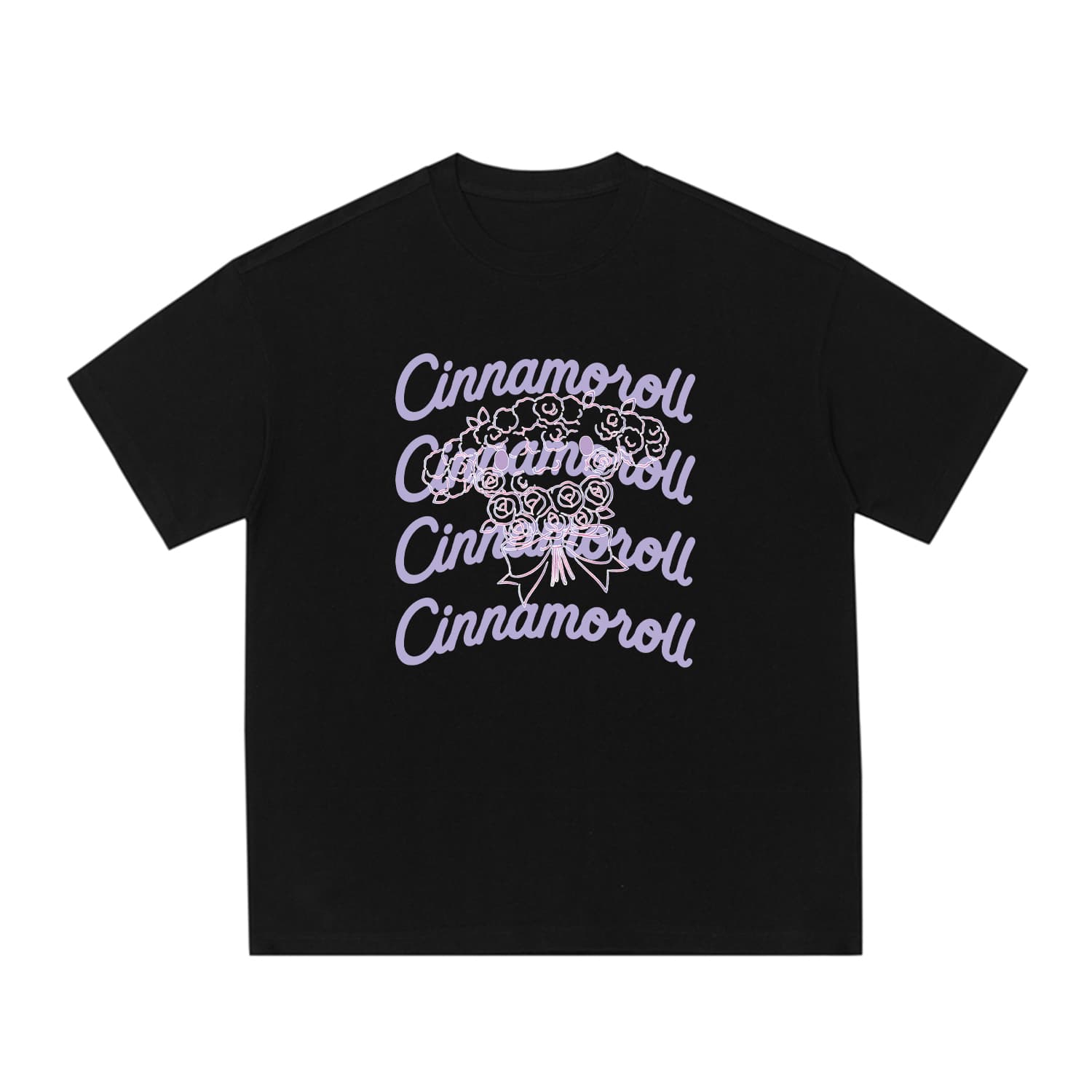 Футболка Sanrio x Cinnamoroll Совместная коллекция Американский минималистичный принт с буквами и цветами Премиум модный тренд Свободный круглый вырез Повседневный универсальный парный футболка Унисекс - изображение 1