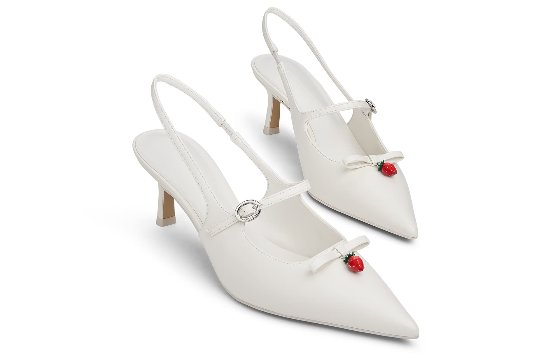 Шлёпанцы CHARLES&KEITH PU Летний бант с клубникой заостренный носок высокий каблук (6,3 см) можно носить снаружи дышащий сандалии женский - изображение 2
