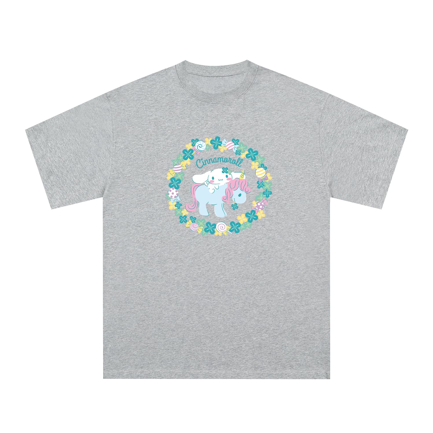Футболка Sanrio x Cinnamoroll Limited Edition Year of the Horse Floral Print Creative Preppy Style Unisex 100% Cotton Round Neck Loose Fit American Streetwear Short Sleeve T-Shirt - изображение 1