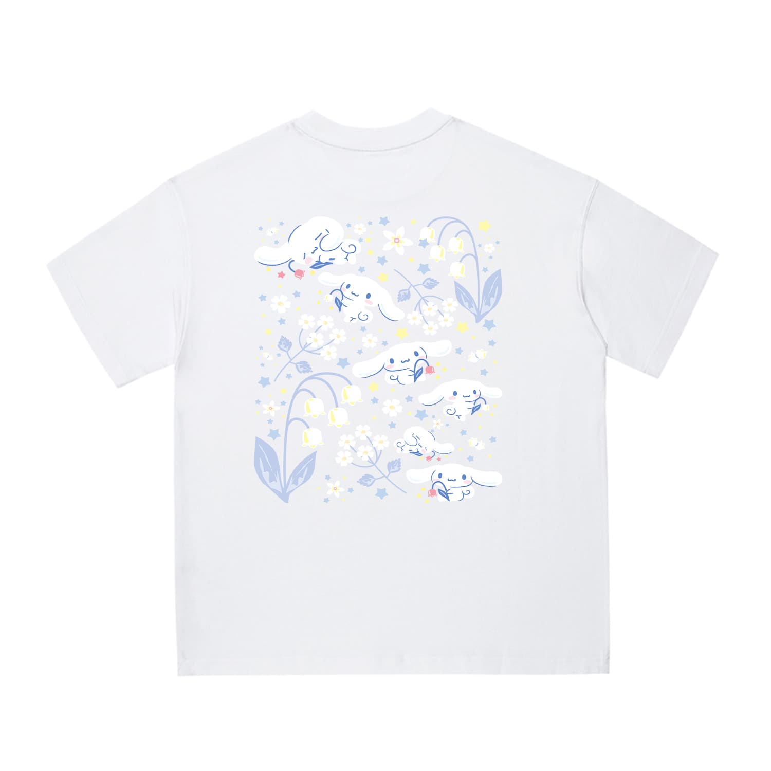 Футболка Sanrio x Cinnamoroll Совместная коллекция Обратная сторона Цветочный принт 100% хлопок Дышащий Гигроскопичный Повседневный Спорт Короткий рукав Модный бренд Круглый вырез Свободный покрой Унисекс - изображение 1