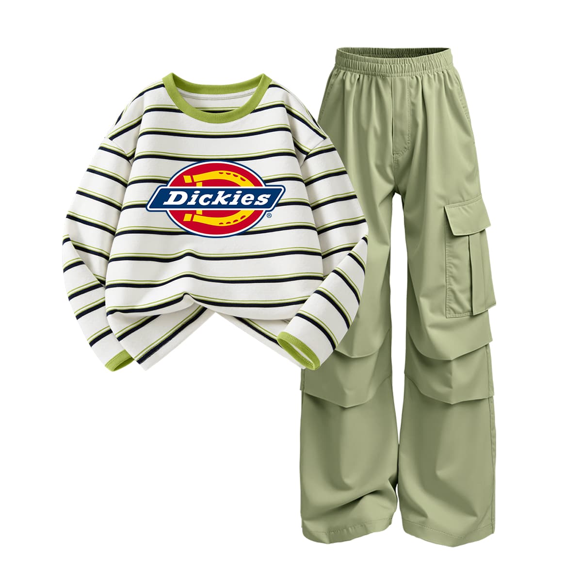 Dickies Стандартный Размер Зеленый Белый Полосы + Однотонный На открытом воздухе Зеленый Kids Повседневные Спортивные Костюмы Наборы - изображение 1