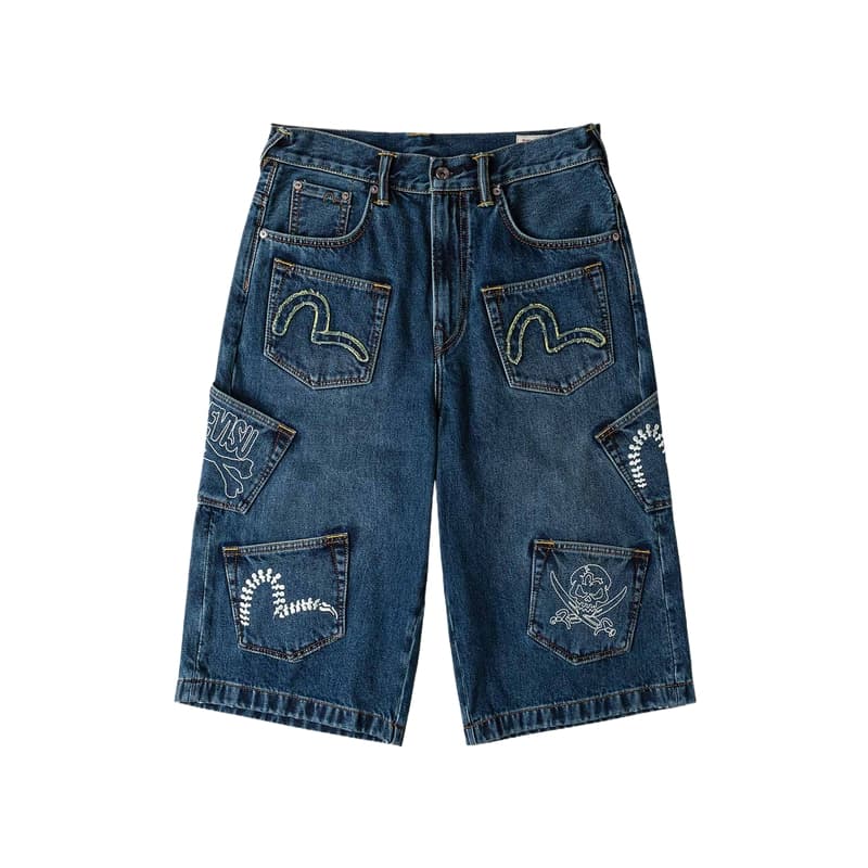 Джинсовые шорты EVISU Джинсовые синие мужские джинсовые шорты - изображение 2