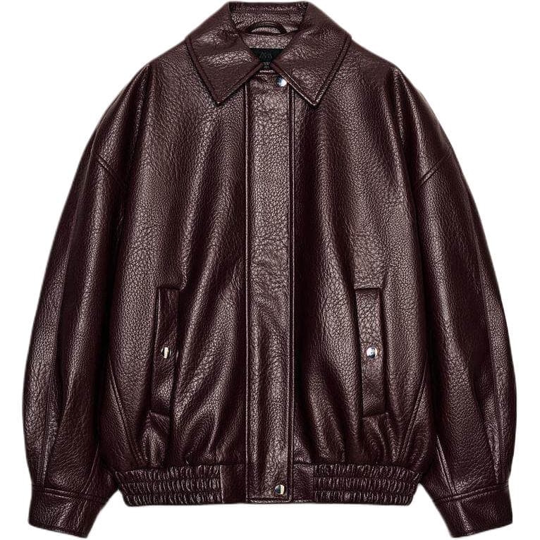 ZARA Бургунди Женские Кожаные Куртки - изображение 1
