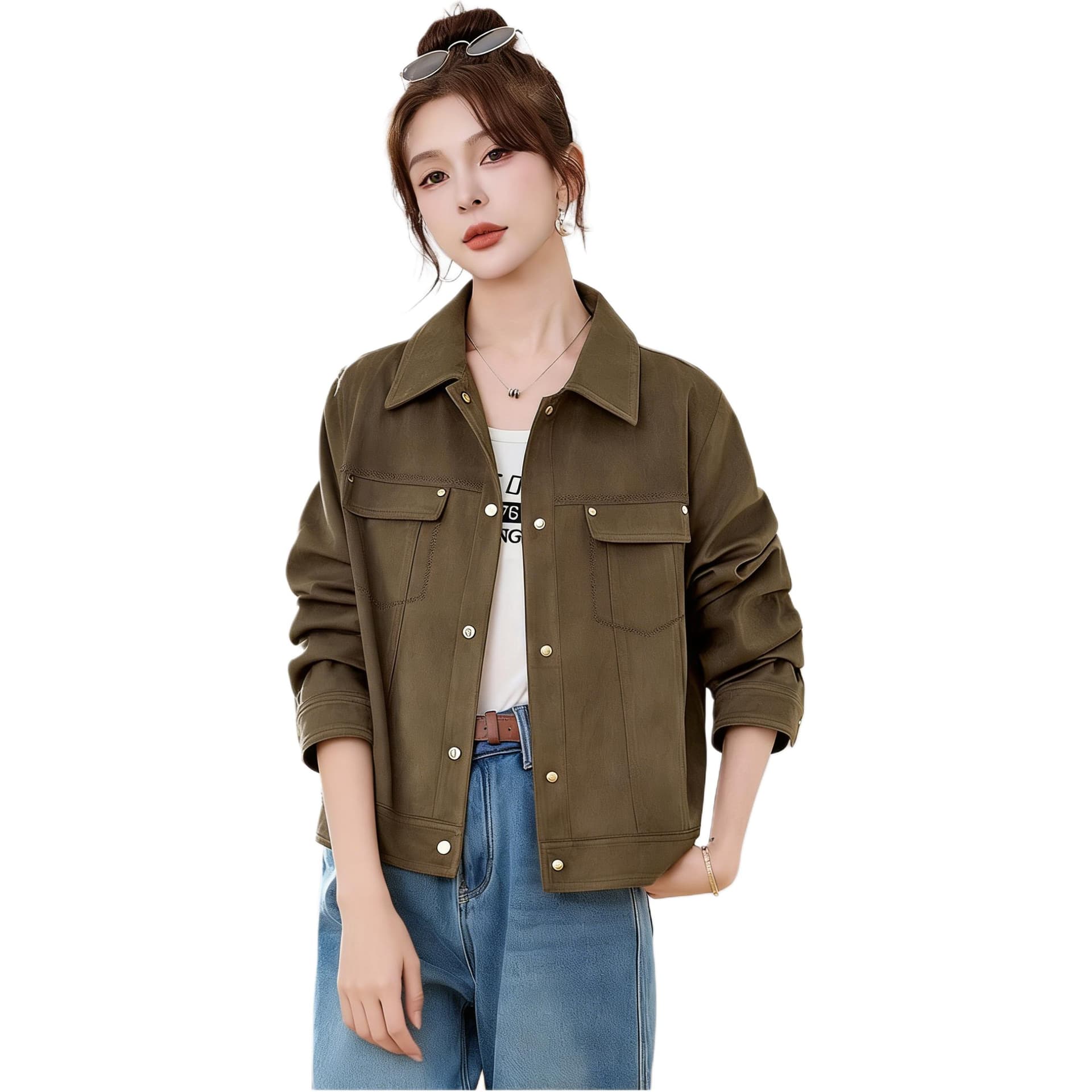 Kason Army Green Женское короткое пальто - изображение 1
