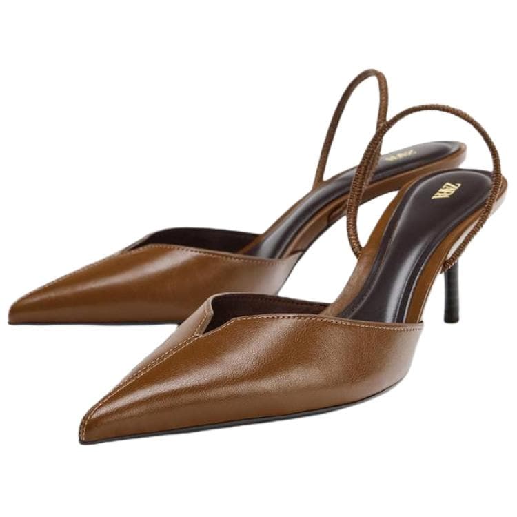 Туфли ZARA PU (полиуретан) Узкий каблук Высокие каблуки 6,5 см Женские Коричневый - изображение 3