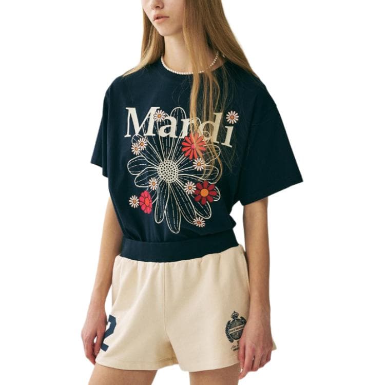Футболка MARDI MERCREDI Spring Blossom SS25 T Рубашка Женская Морской Синий Корейский Стиль - изображение 3