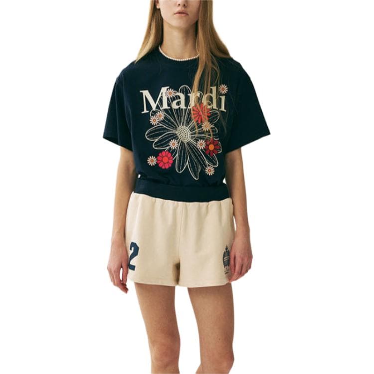 Футболка MARDI MERCREDI Spring Blossom SS25 T Рубашка Женская Морской Синий Корейский Стиль - изображение 2