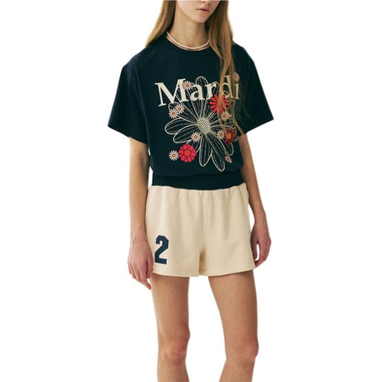 Футболка MARDI MERCREDI Spring Blossom SS25 T Рубашка Женская Морской Синий Корейский Стиль - изображение 1