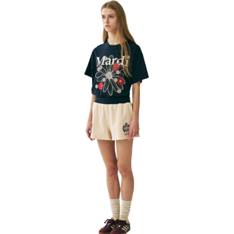 Футболка MARDI MERCREDI Spring Blossom SS25 T Рубашка Женская Морской Синий Корейский Стиль - изображение 4