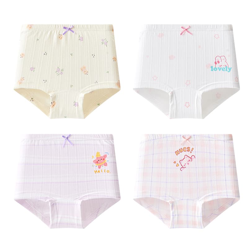 MIIOW 4 пачки [Светло-фиолетовый + Белый + Розовый + Абрикос] Детское нижнее белье - изображение 1