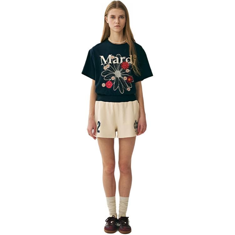 Футболка MARDI MERCREDI Spring Blossom SS25 T Рубашка Женская Морской Синий Корейский Стиль - изображение 5