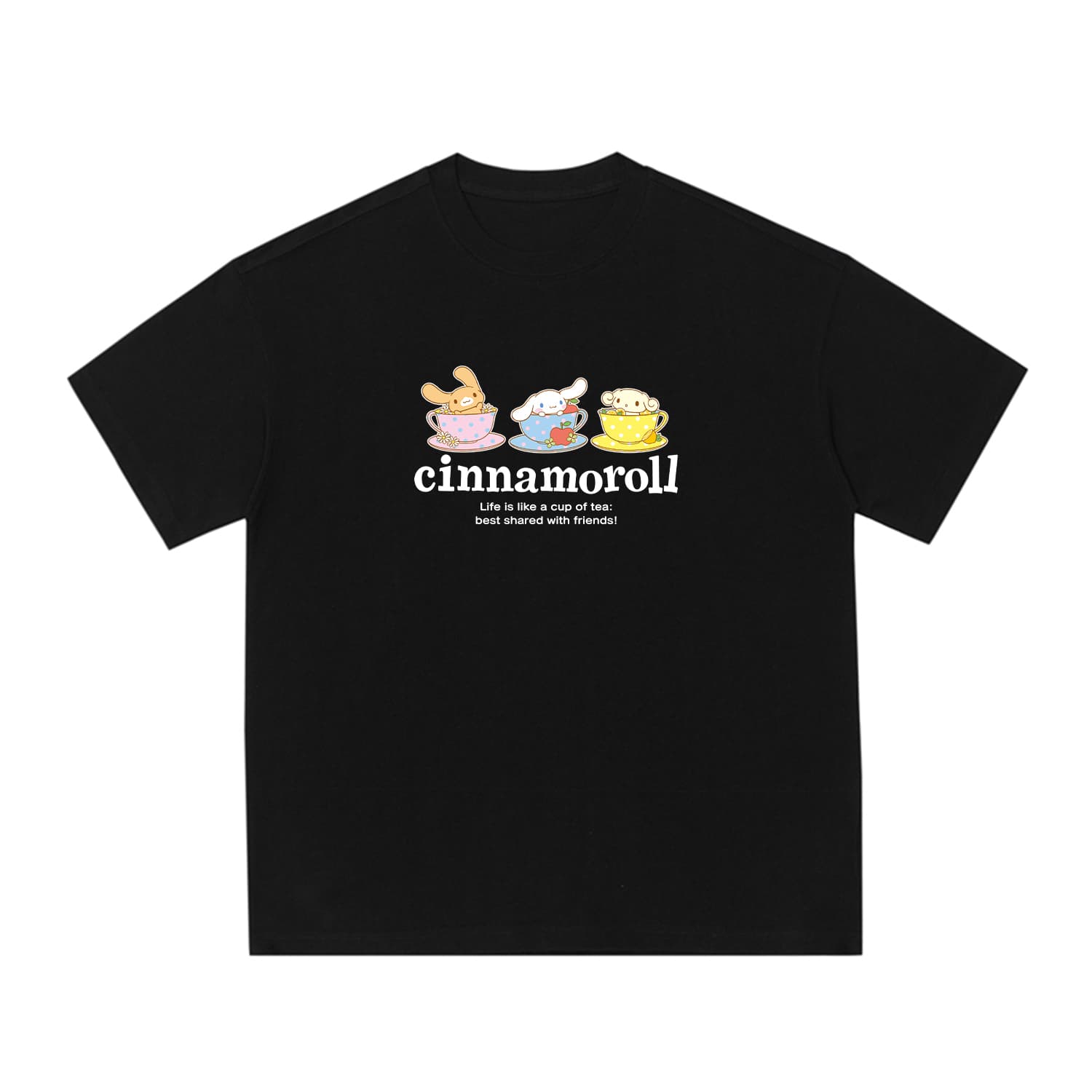 Футболка Sanrio Cinnamoroll Модная футболка унисекс с мультяшным рисунком цветов, круглый вырез, экстра свободный, спущенное плечо, 100% хлопок - изображение 1