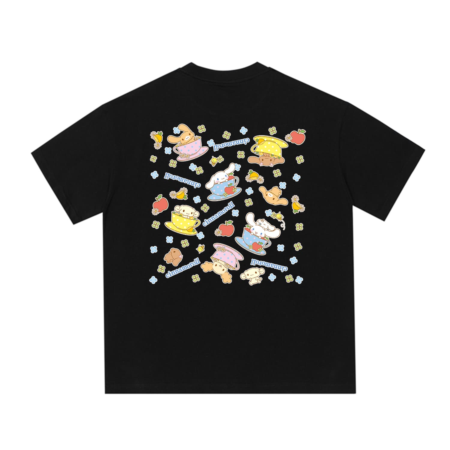 Футболка Sanrio Cinnamoroll Модная футболка унисекс с мультяшным рисунком цветов, круглый вырез, экстра свободный, спущенное плечо, 100% хлопок - изображение 2