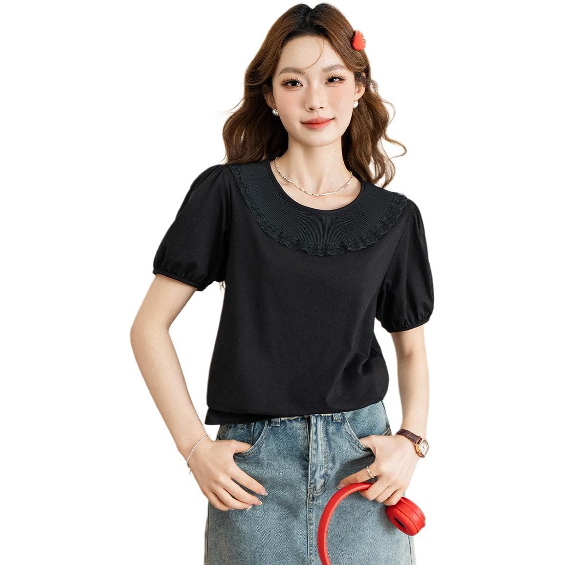 Футболка JEANSWEST Рукав-буф T-рубашка Женская - изображение 1
