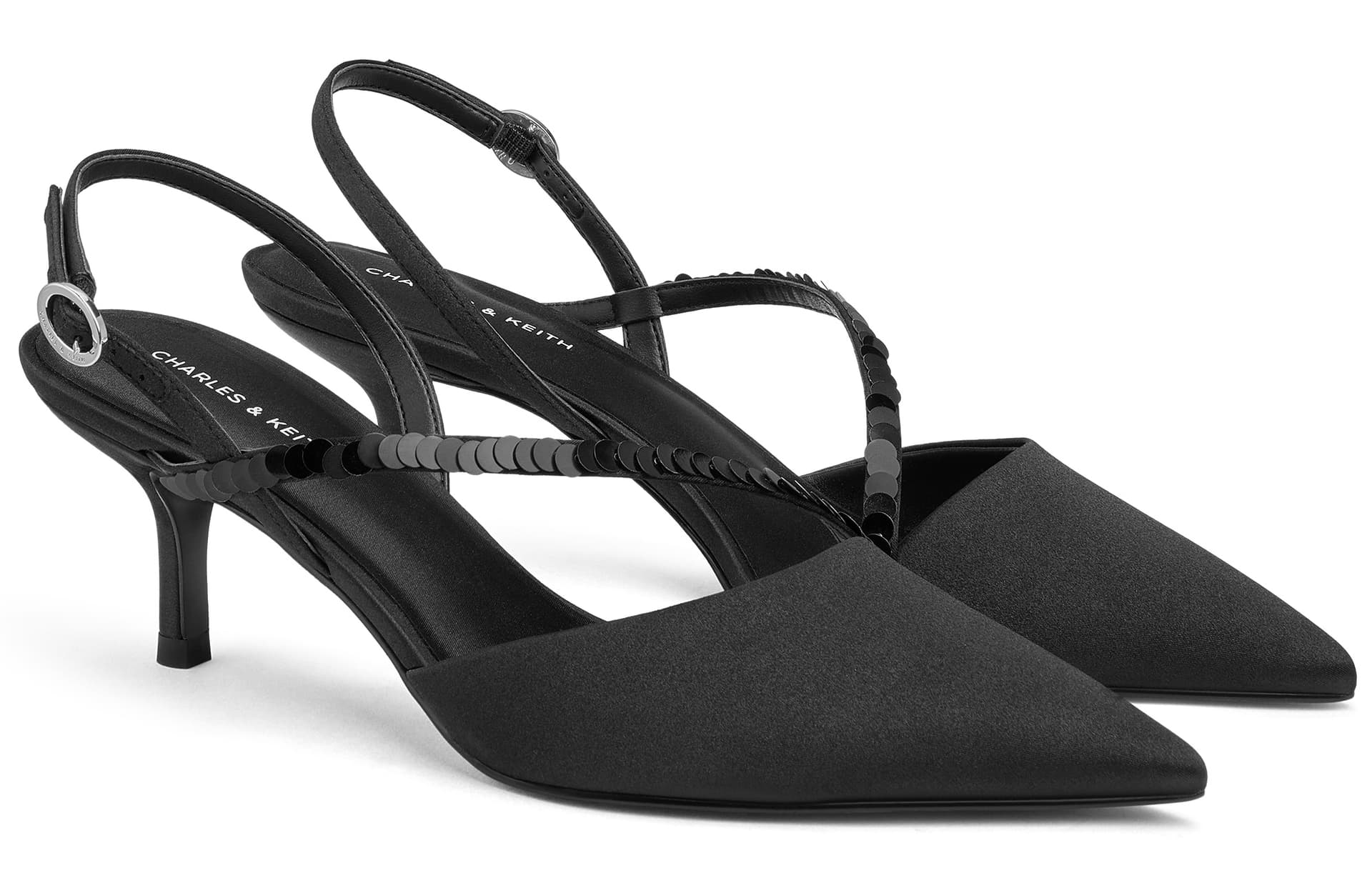 Шлёпанцы CHARLES&KEITH Элегантные Летние Свадебные Туфли Из Сатина С Острым Носком И Высоким Каблуком 6 См, Сандалии С Ремешком - изображение 2
