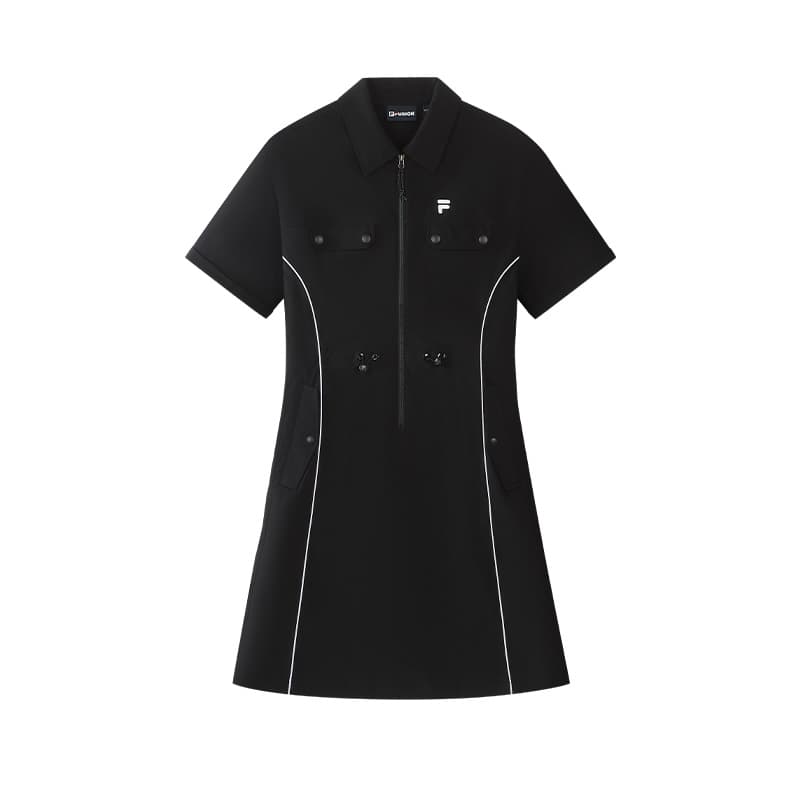 Платье FILA FUSION QR Короткий Sleeved Платье Женские Глубокий черный - изображение 1