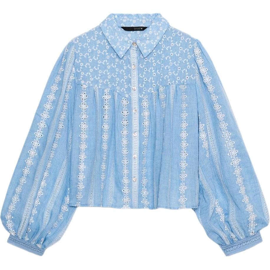 Блузка ZARA Синие Белые Женские Рубашки - изображение 1