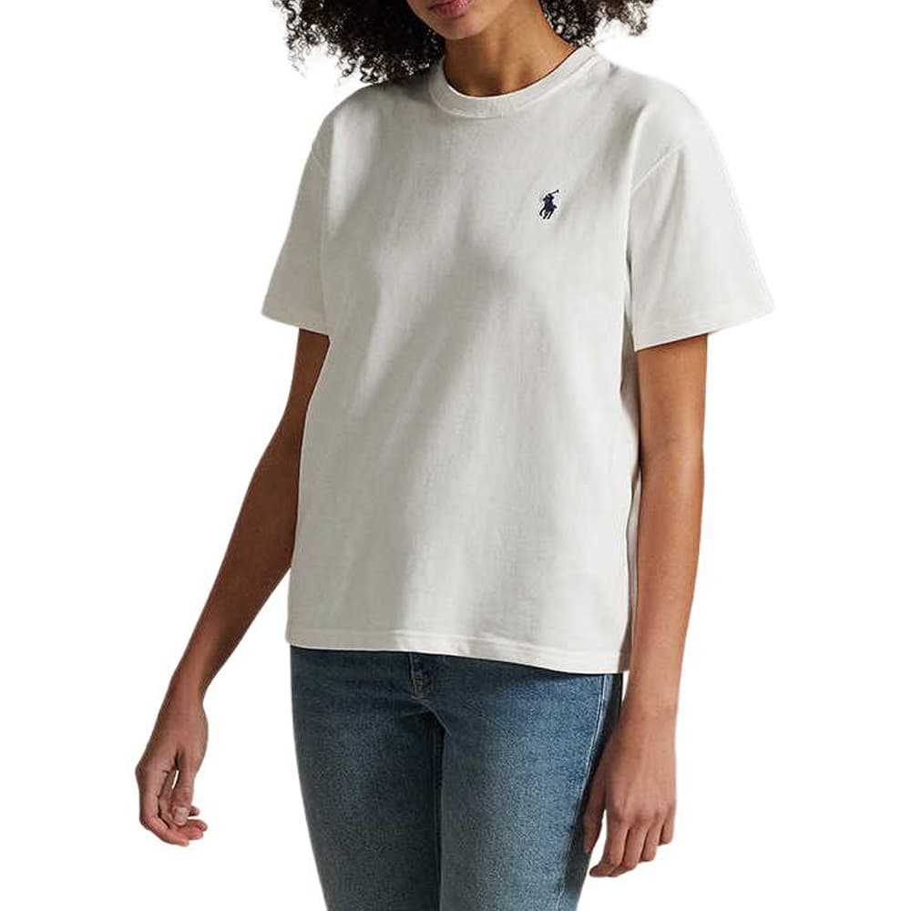 Футболка Polo Ralph Lauren SS25 Однотонная Круглый вырез Пони Логотип Короткий рукав Т-рубашка Женская Белая Свободный крой - изображение 2