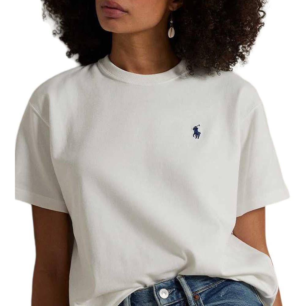 Футболка Polo Ralph Lauren SS25 Однотонная Круглый вырез Пони Логотип Короткий рукав Т-рубашка Женская Белая Свободный крой - изображение 5