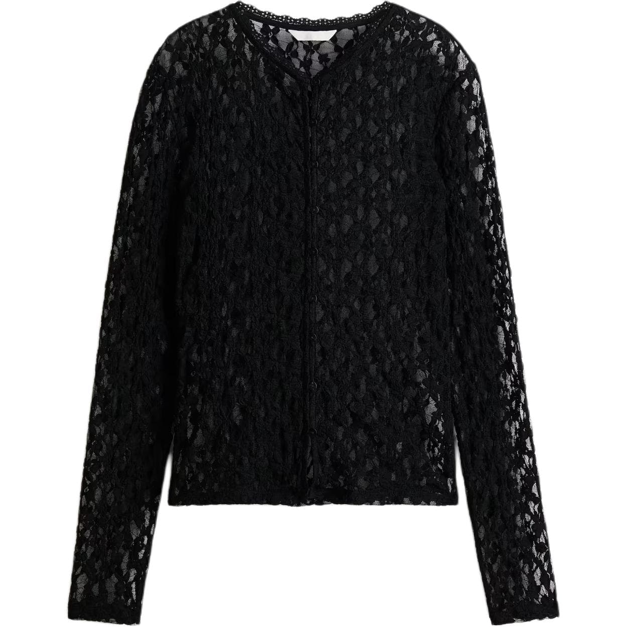 Кофта H&M Удобный минималистичный однотонный кружевной трикотаж с V-образным вырезом и длинными рукавами - изображение 1