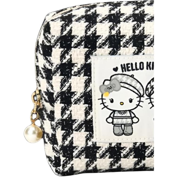 Sanrio Houndstooth Polyester Fiber Путешественный мешок для хранения Женские Черный Белый - изображение 4