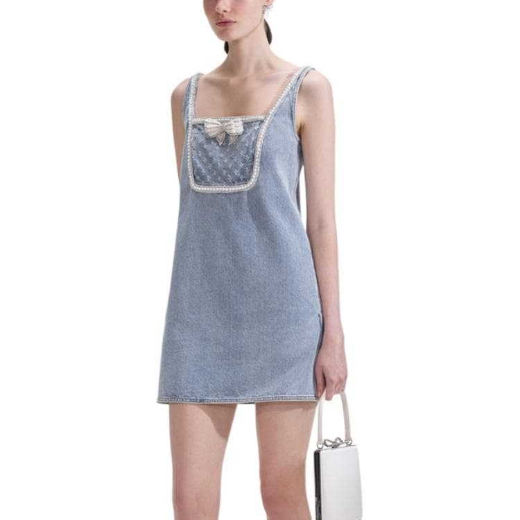 Self Portrait Slip Dress Женское Светло-Синий Деним - изображение 4