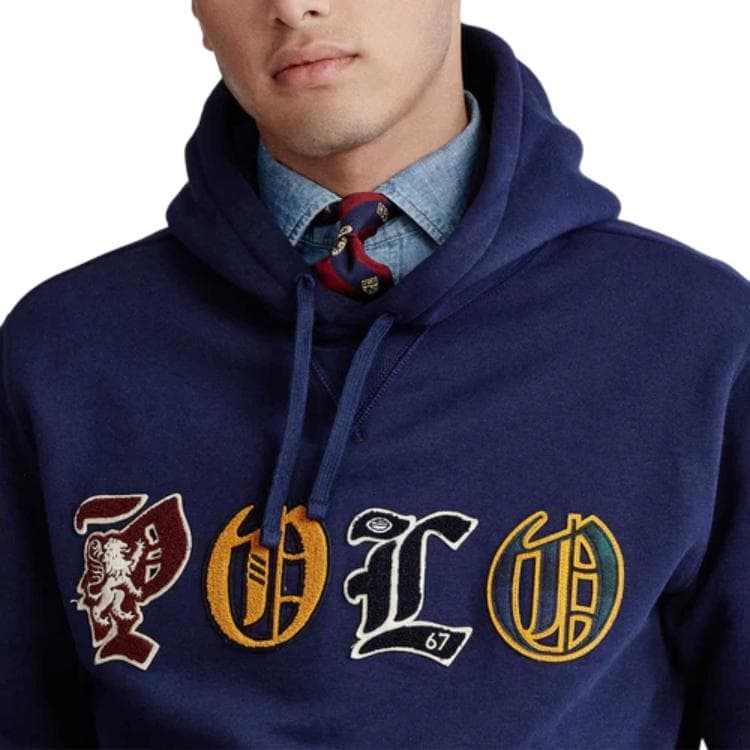 Худи Polo Ralph Lauren FW23 Поло с заплаткой капюшоном флисовой подкладкой длинный рукав Толстовка мужской морской синий - изображение 5