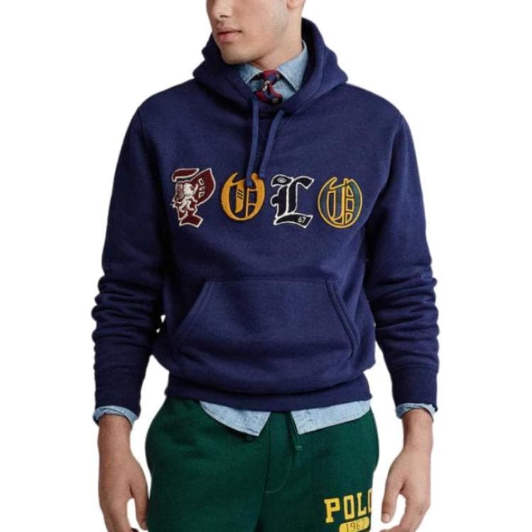 Худи Polo Ralph Lauren FW23 Поло с заплаткой капюшоном флисовой подкладкой длинный рукав Толстовка мужской морской синий - изображение 2