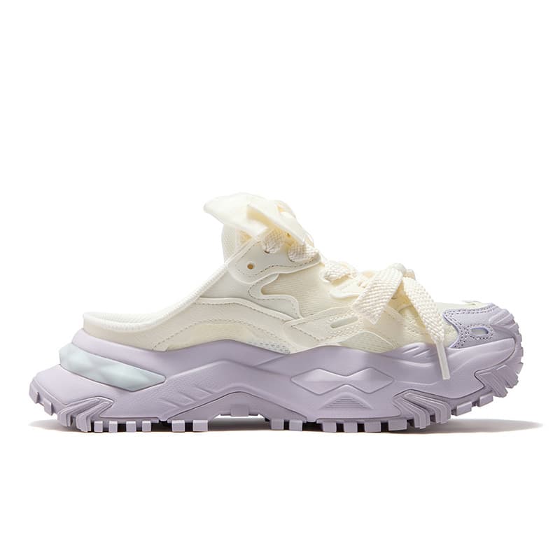 Сандалии FILA FUSION BIANCO MULE Женские тапочки кремово-белого ирисового фиолетового цвета - изображение 2