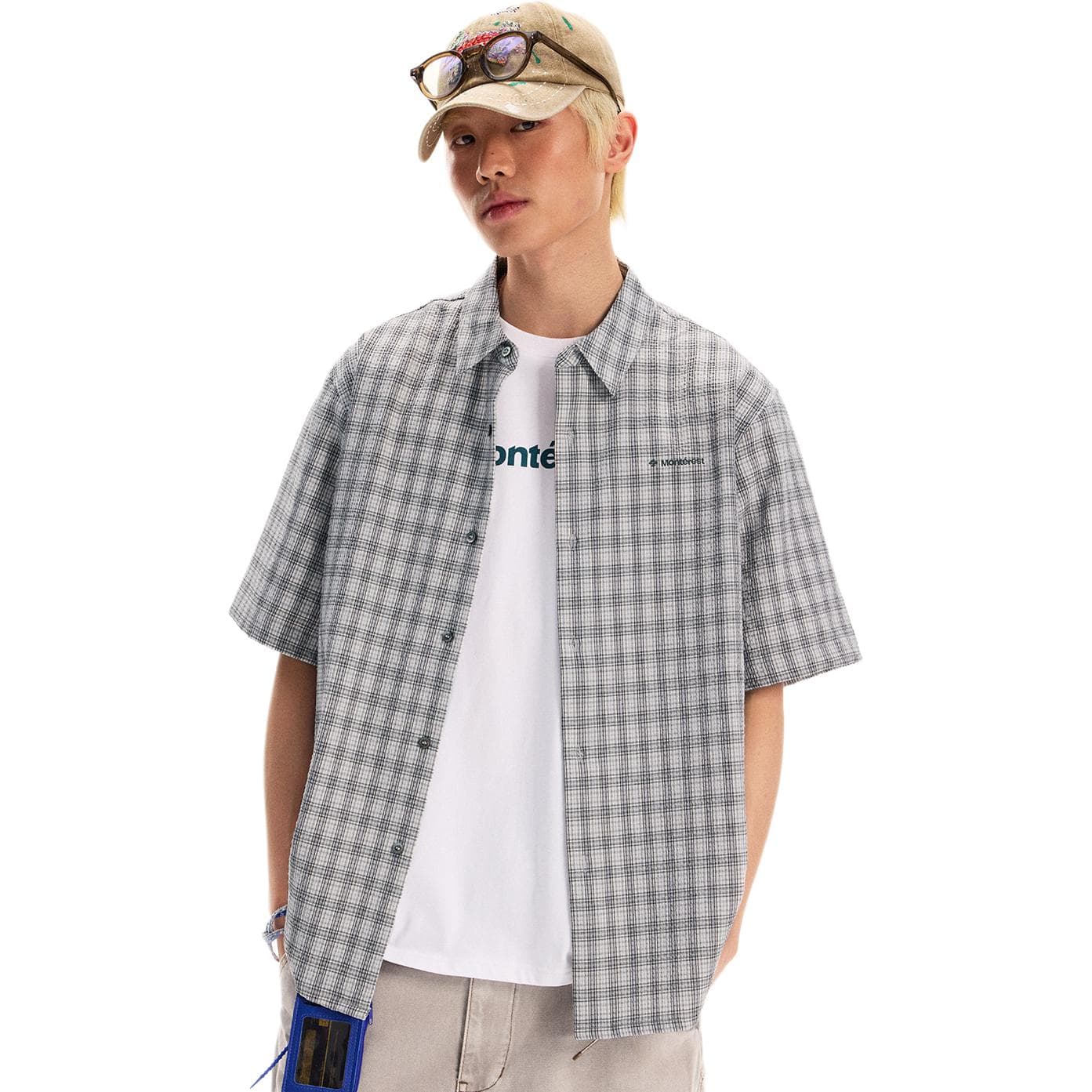 Рубашка NOTHOMME Monterest Унисекс Винтажная Просторная Повседневная Рубашка С Коротким Рукавом, Отложным Воротником, Вышивкой Логотипа И Клетчатым Узором Из Сиерсакера - изображение 1