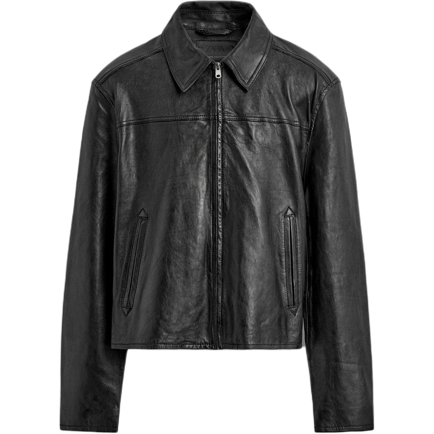 Кожаная куртки ZARA Черные Мужские Кожаные Куртки - изображение 1