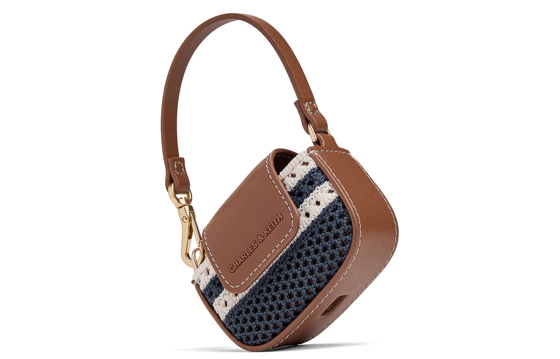 Сумка для наушников CHARLES&KEITH Тканая сумка для отпуска PU с цветовым блоком (темно-синий/белый/коричневый) мини чехлы для наушников женский - изображение 3