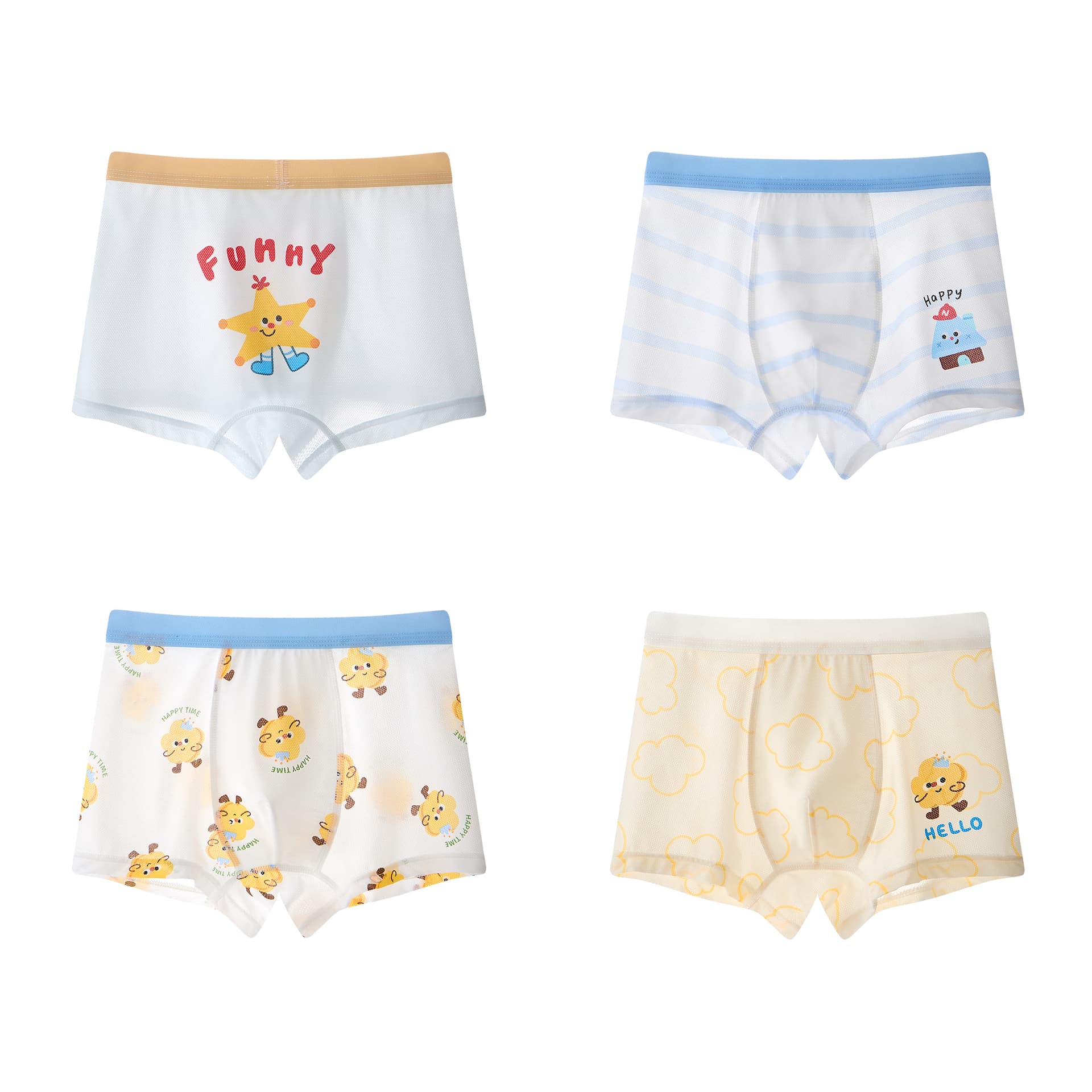 MIIOW 4 пачки [Синие полосы + Белый + Желтый + Белый] Kids нижнее белье - изображение 1