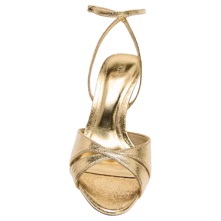 Шлёпанцы ZARA ПУ (полиуретан) Одиночные Шнуровые Сандалии 9,5 см Женские Золотые - изображение 5