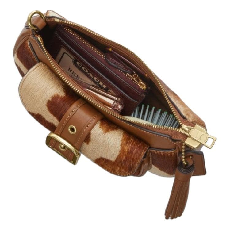 Мини-сумка COACH Ashton Бычья кожа с мехом с коровьей кожей Сумка через плечо Мини-версия Женская Коричневая - изображение 4