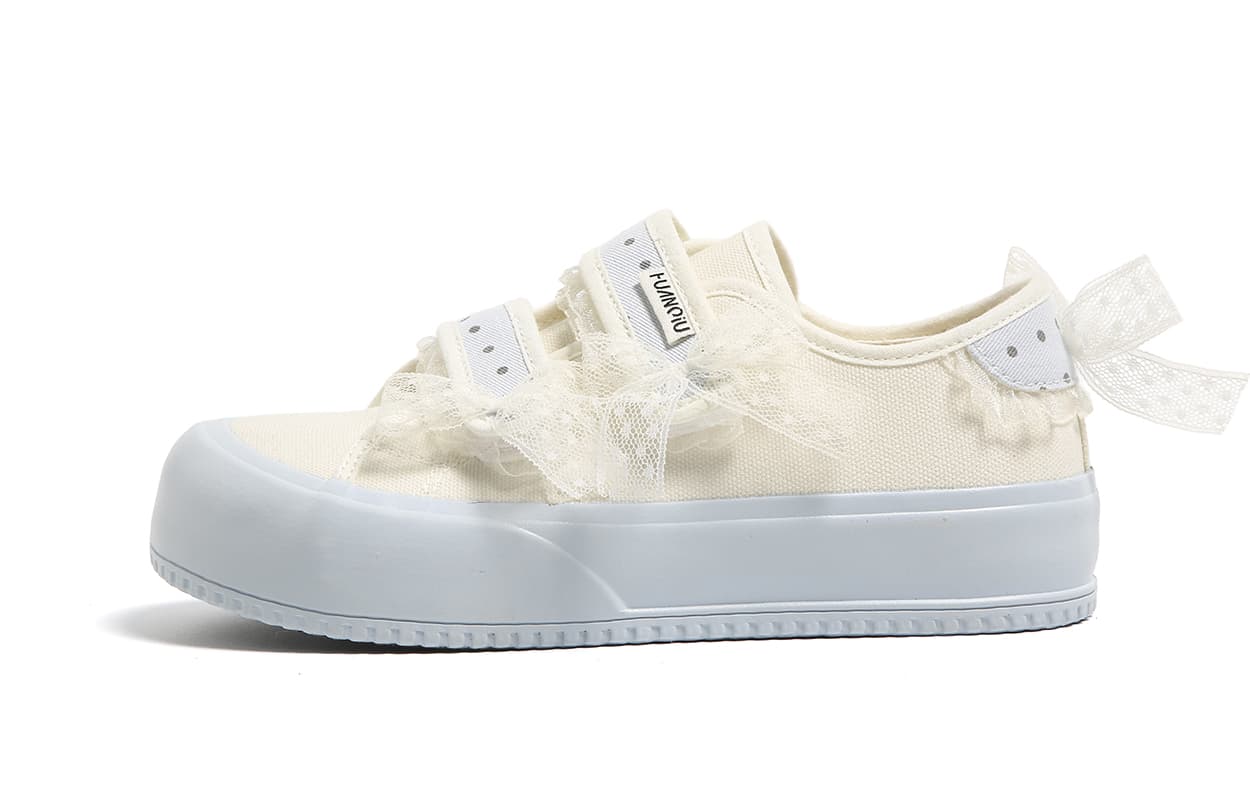 Кеды HUANQIU Износостойкие Легкие Дышащие Низкие Кеды Женские Бежево-Синие - изображение 1