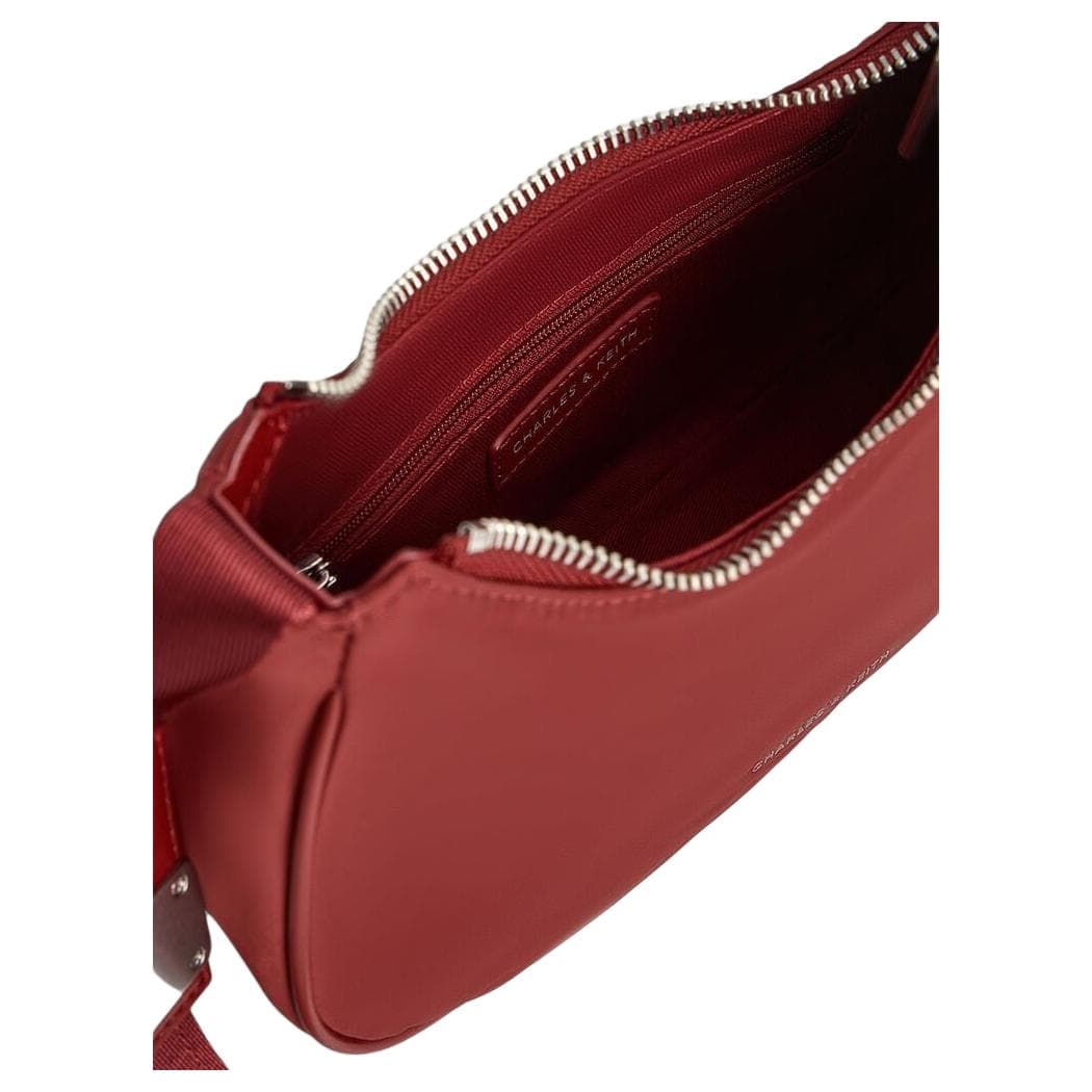 Мини-сумка CHARLES&KEITH Минималистичная нейлоновая сумка на плечо с молнией PU Маленький размер Черный - изображение 3