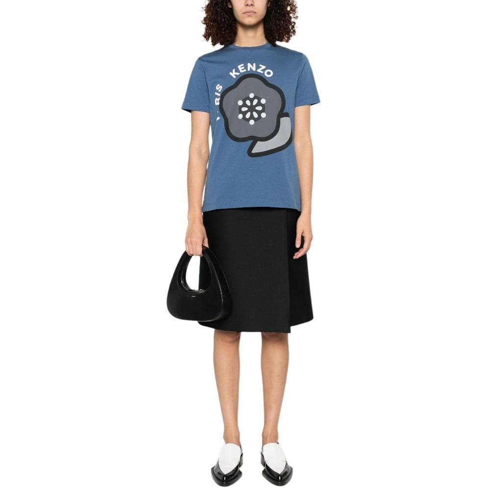 Футболка KENZO T-рубашка SS25 с принтом логотипа круглый вырез женская синяя - изображение 2