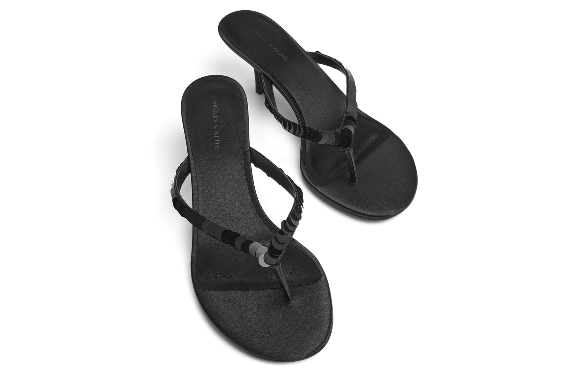 Шлёпанцы CHARLES&KEITH Летние блестки стринг высокий каблук (6,2 см) композитная подошва шлепанцы женский - изображение 6