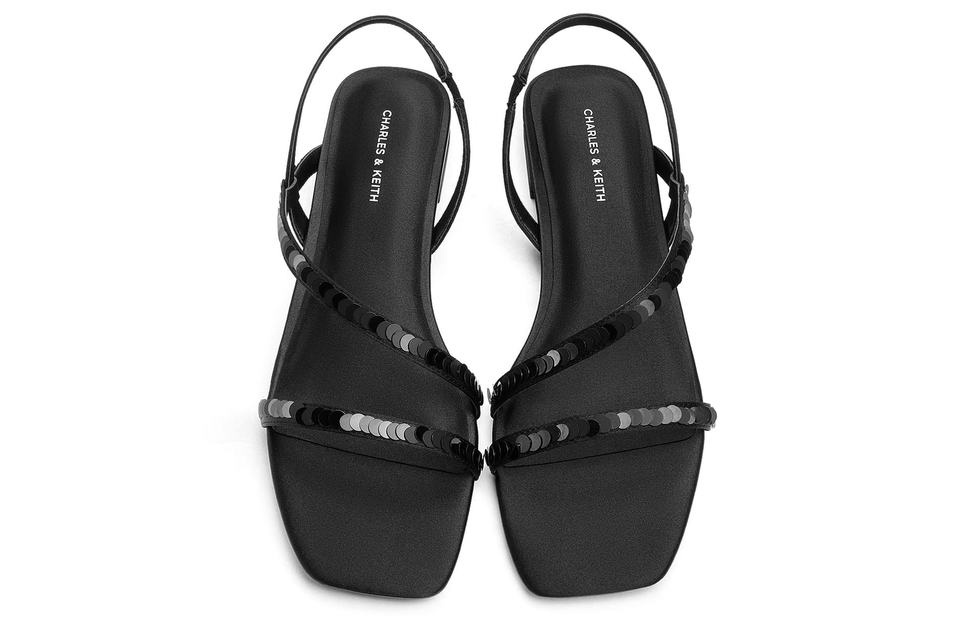 Шлёпанцы CHARLES&KEITH Минималистичные Летние Сандалии С Блестками И Плоской Подошвой Из PU Ткани, С Открытым Носком И Тонкими Ремнями - изображение 3