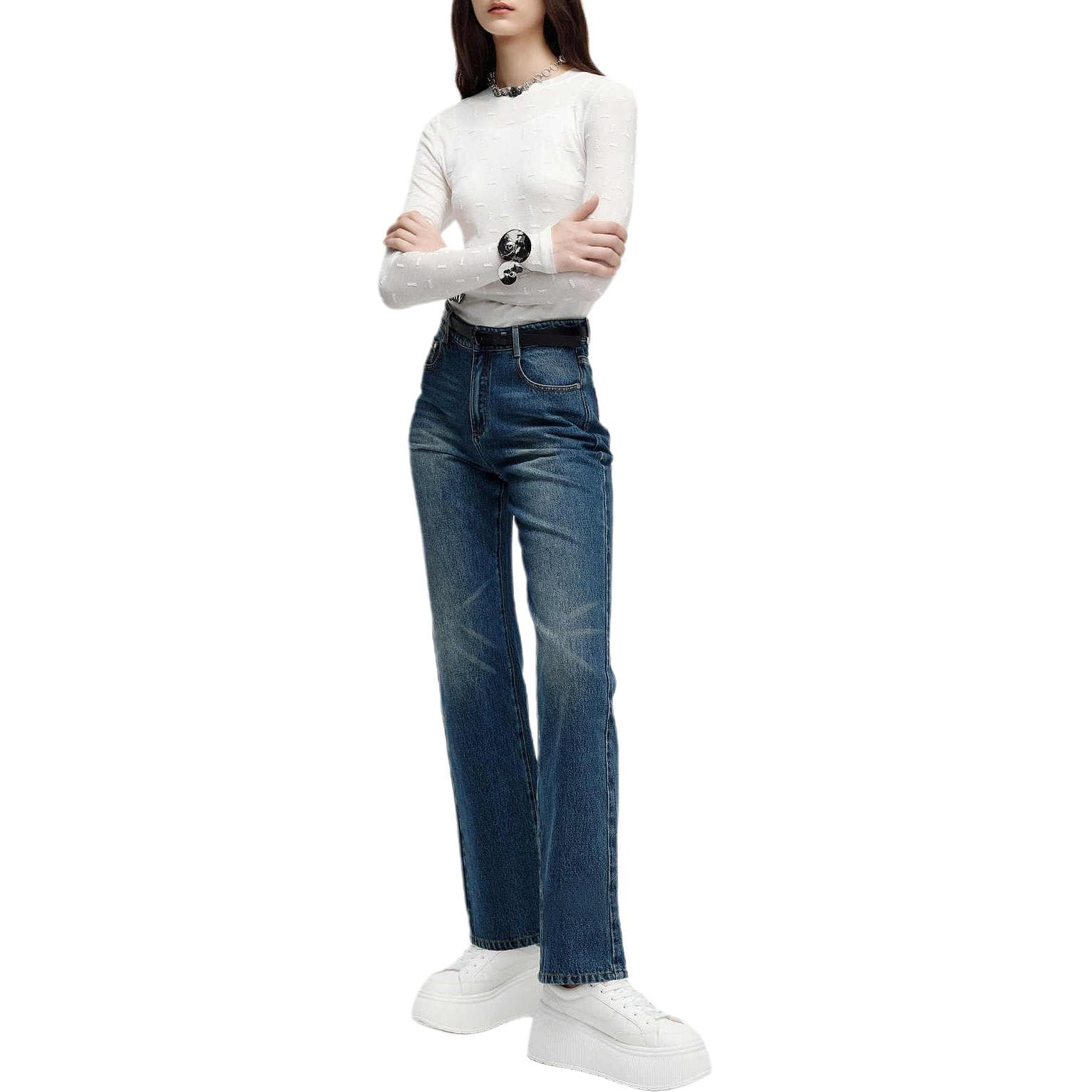 Джинсы KARL LAGERFELD / Karl Lagerfeld Jeans Модный Однотонный Хлопок Джинсы Прямой Фасон Женский - изображение 4