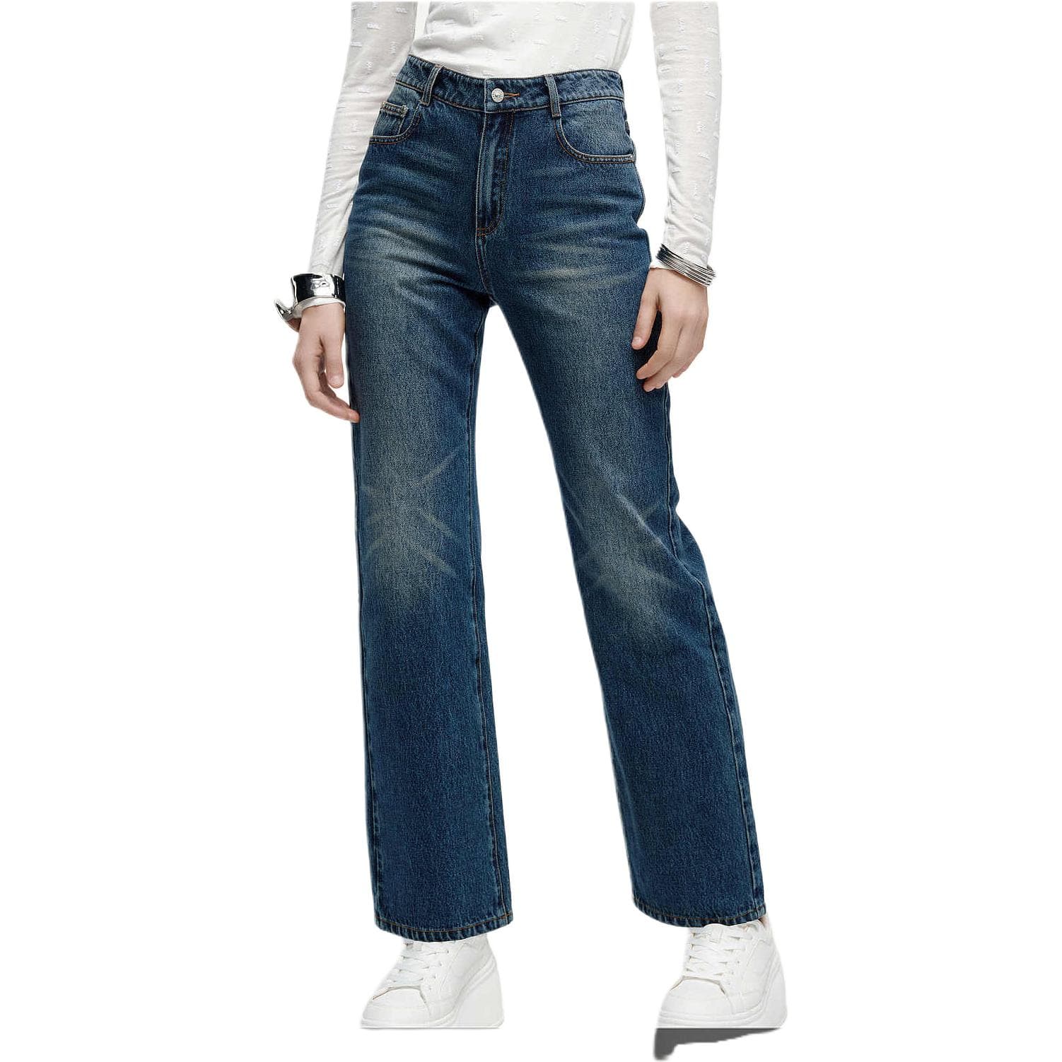 Джинсы KARL LAGERFELD / Karl Lagerfeld Jeans Модный Однотонный Хлопок Джинсы Прямой Фасон Женский - изображение 3