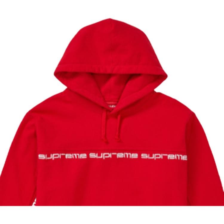 Кофта Supreme FW18 Text Stripe Hooded Sweatshirt Red - изображение 5