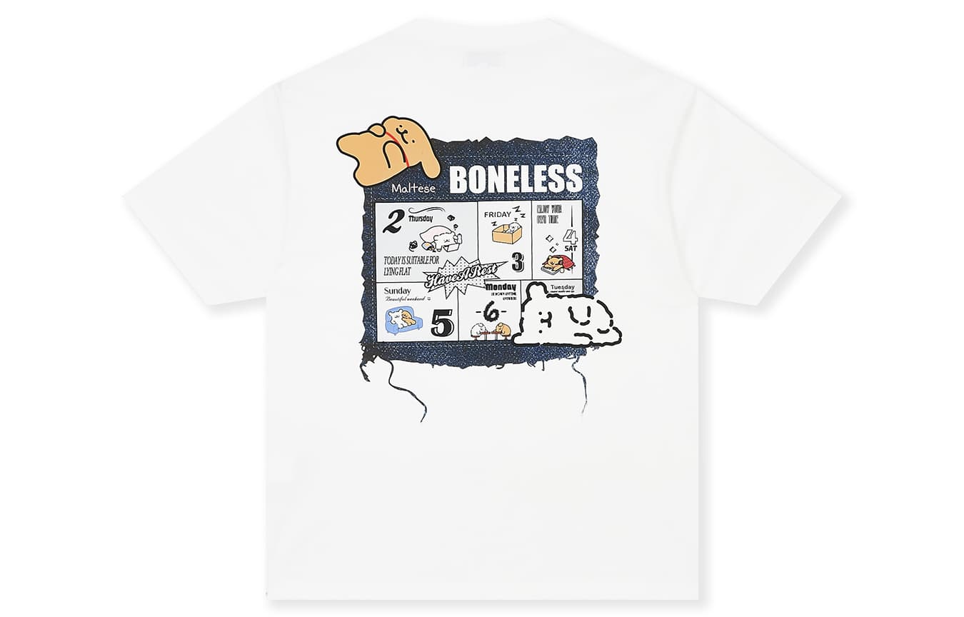 Футболка BONELESS x Мальтезе Унисекс Футболка с Принтом Календаря Минималистский Стиль Уличная Одежда Премиум-Графитовый Черный Короткий Рукав - изображение 1