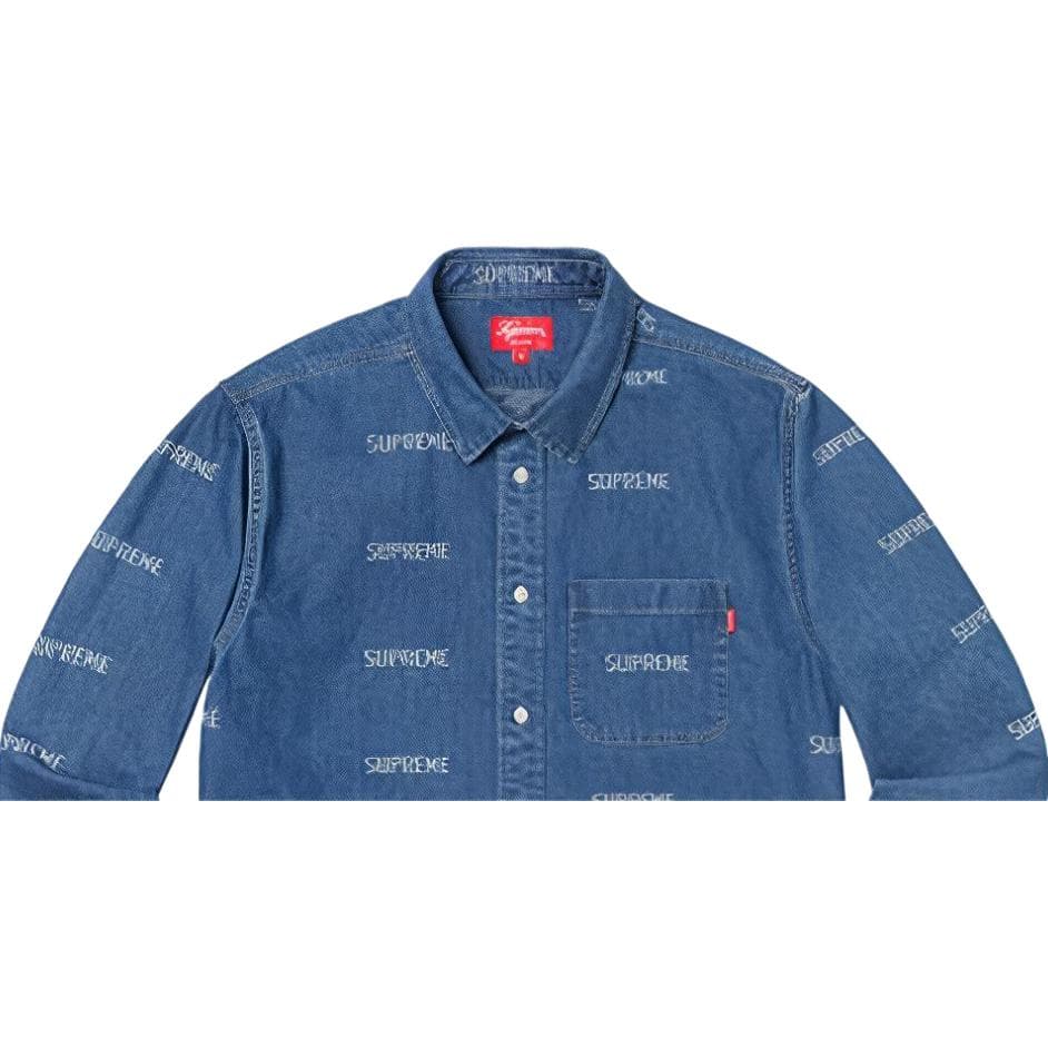 Рубашка Supreme SS19 Logo Denim Shirt - изображение 5