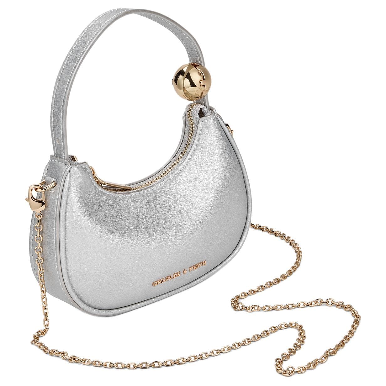 Мини-сумка CHARLES KEITH ПУ (полиуретан) Сумка через плечо Мини-версия Женская Серебряная - изображение 3