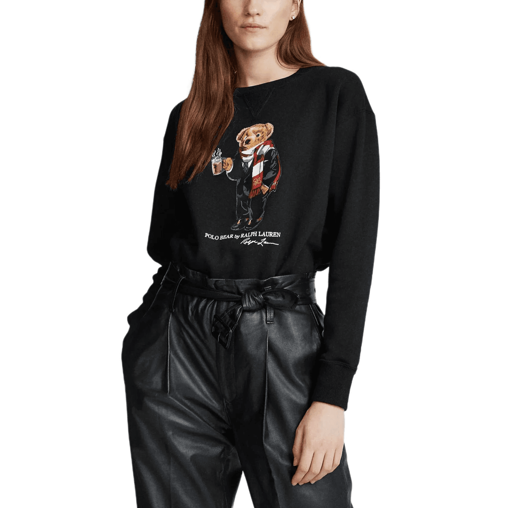 Худи Polo Ralph Lauren FW23 Кофе Медвежонок Узор Круглый вырез С флисовой подкладкой Длинный рукав Толстовка Женское Черное - изображение 2