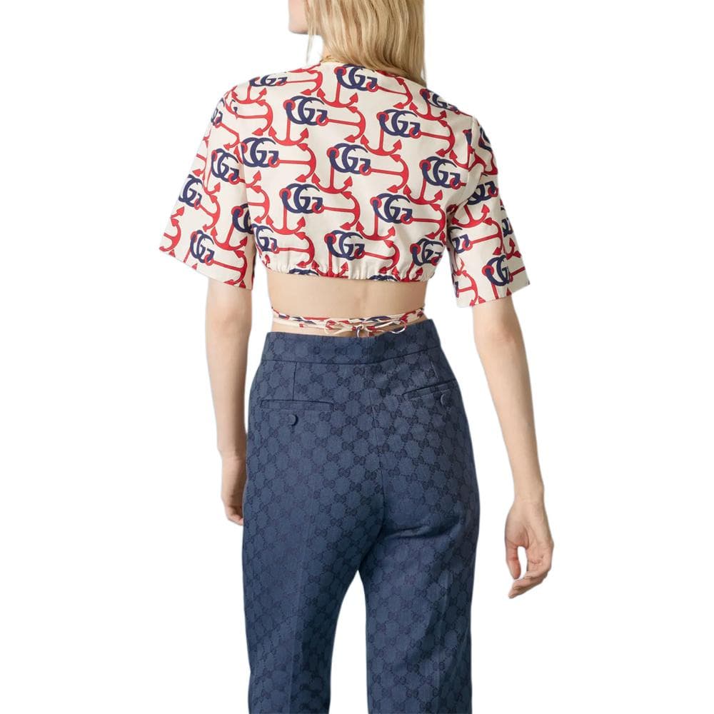 Футболка Gucci Printed Lace-Up Short Sleeve T-Shirt White - изображение 4