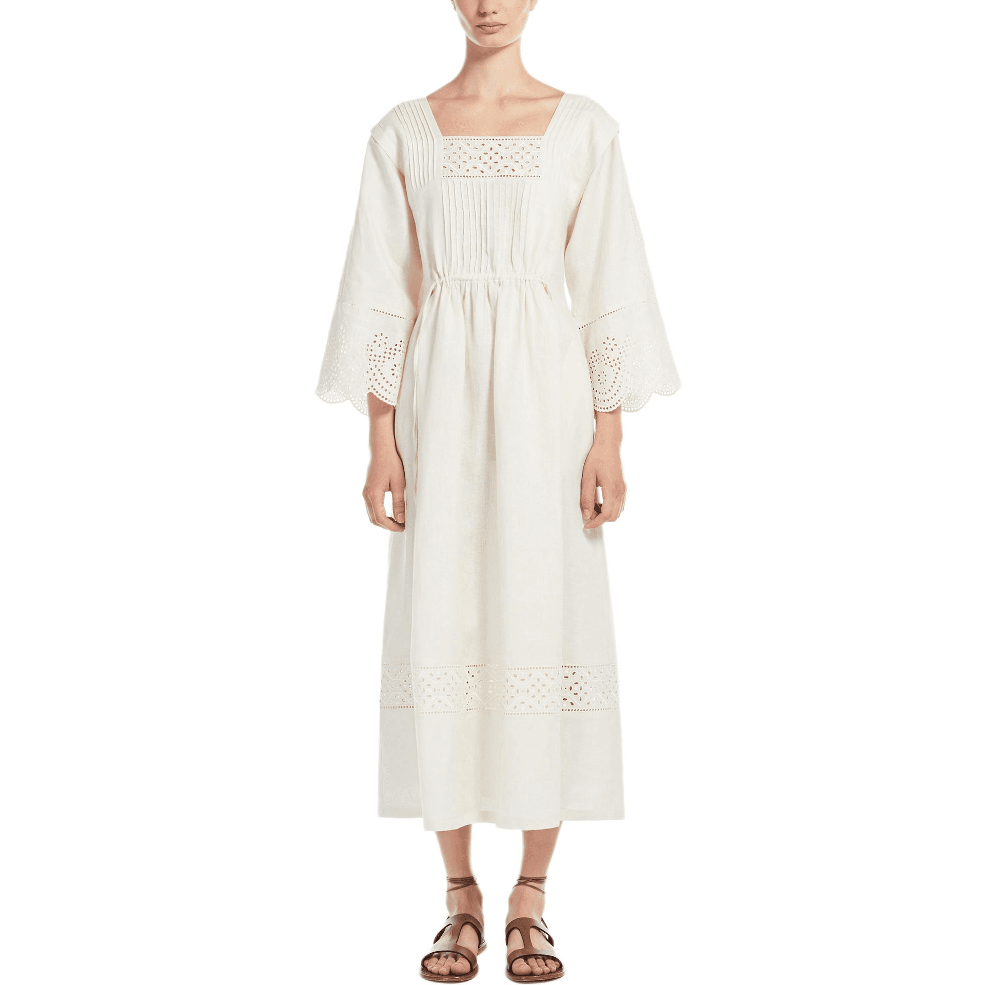 Платье WEEKEND MaxMara Luglio Коллекция SS25 Длинное Платье с Длинными Рукавами Женское Бежевое - изображение 2