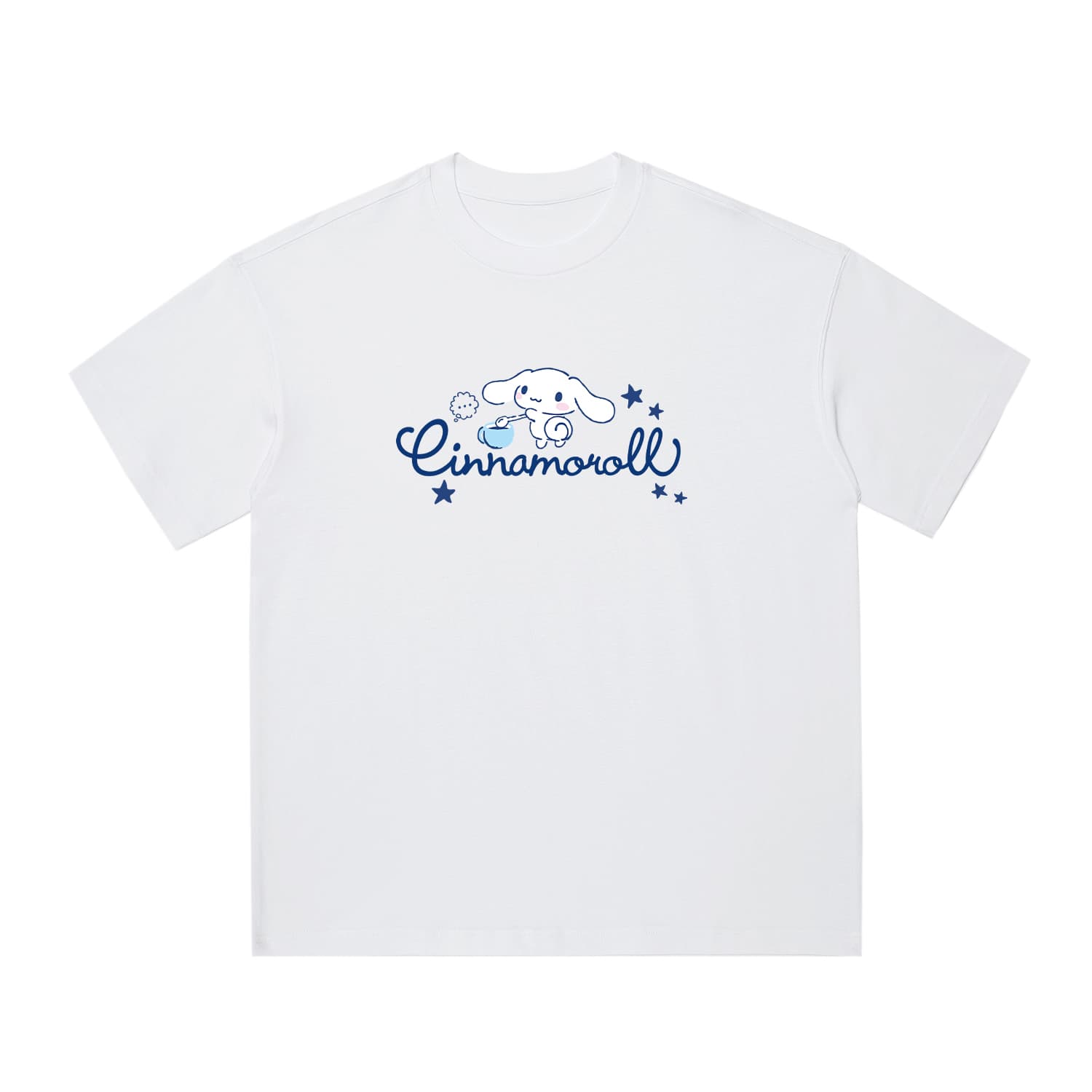 Футболка Sanrio Cinnamoroll 260 г мультяшный рисунок принт с буквами минималистичный преппи стиль повседневный свободный покрой 100% хлопок дышащий удобный базовая рубашка круглый вырез футболка унисекс - изображение 1